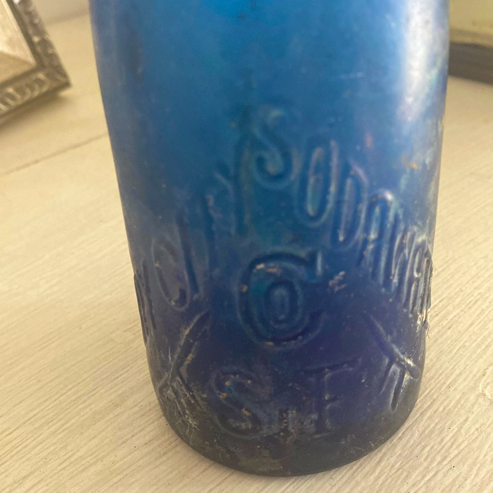 Antique blue soda bottle